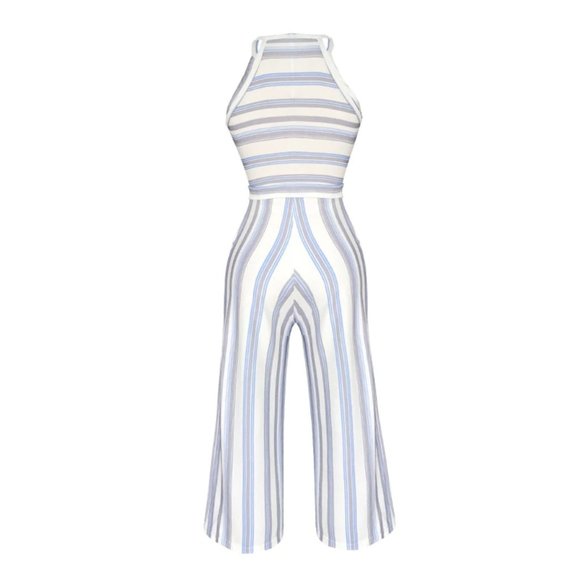 Italian Blue Stripe Jumpsuit with Pockets - Picture 7 of 16